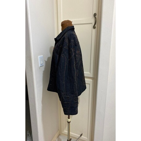 CHICOS Size 3 Camelot Black Roadster Jacket XL/16 Reg Size Beaded Embroidery - Picture 6 of 12